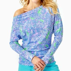 Lilly Pulitzer Sheera Off the Shoulder Top Blue Peri The Turtle Package Size XS